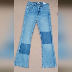 LOFT Patchwork Flare Jeans Size 26/2 NWT High Rise Light Wash Denim Guatemala
